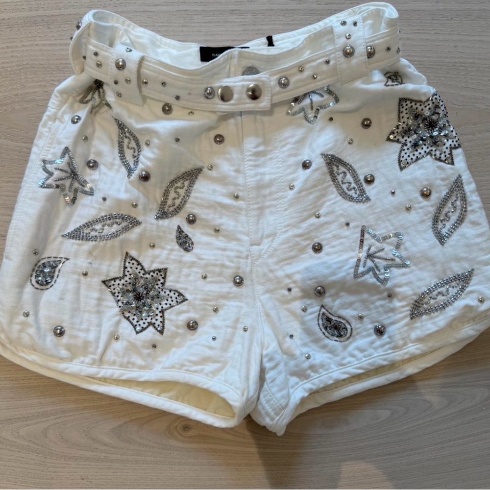 Isabel Marant White Embellished High Waist Shorts